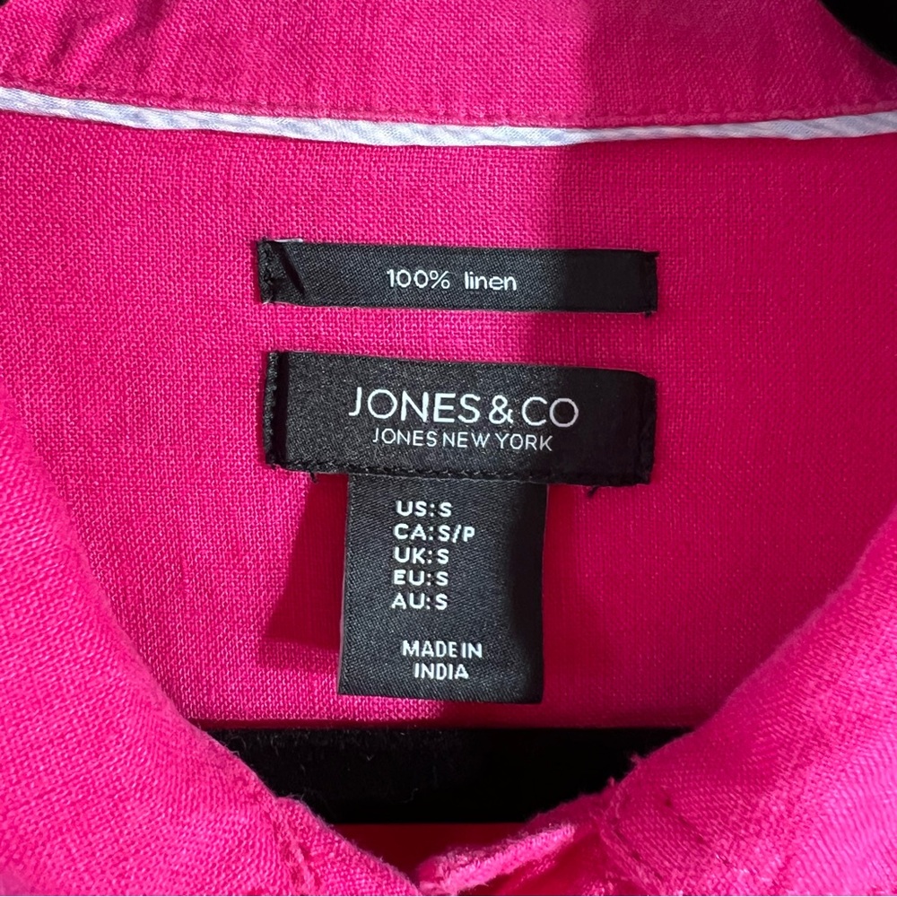 Jones New York Linen Fuchsia Pink “Jean Style” Jacket Classic Preppy Vibrant - Picture 2 of 7
